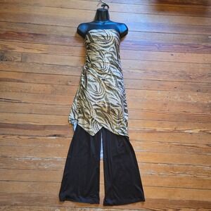 Y2K Metallic Gold asymmetrical Tube tunic wide leg jumpsuit M euro fairy Tuscan